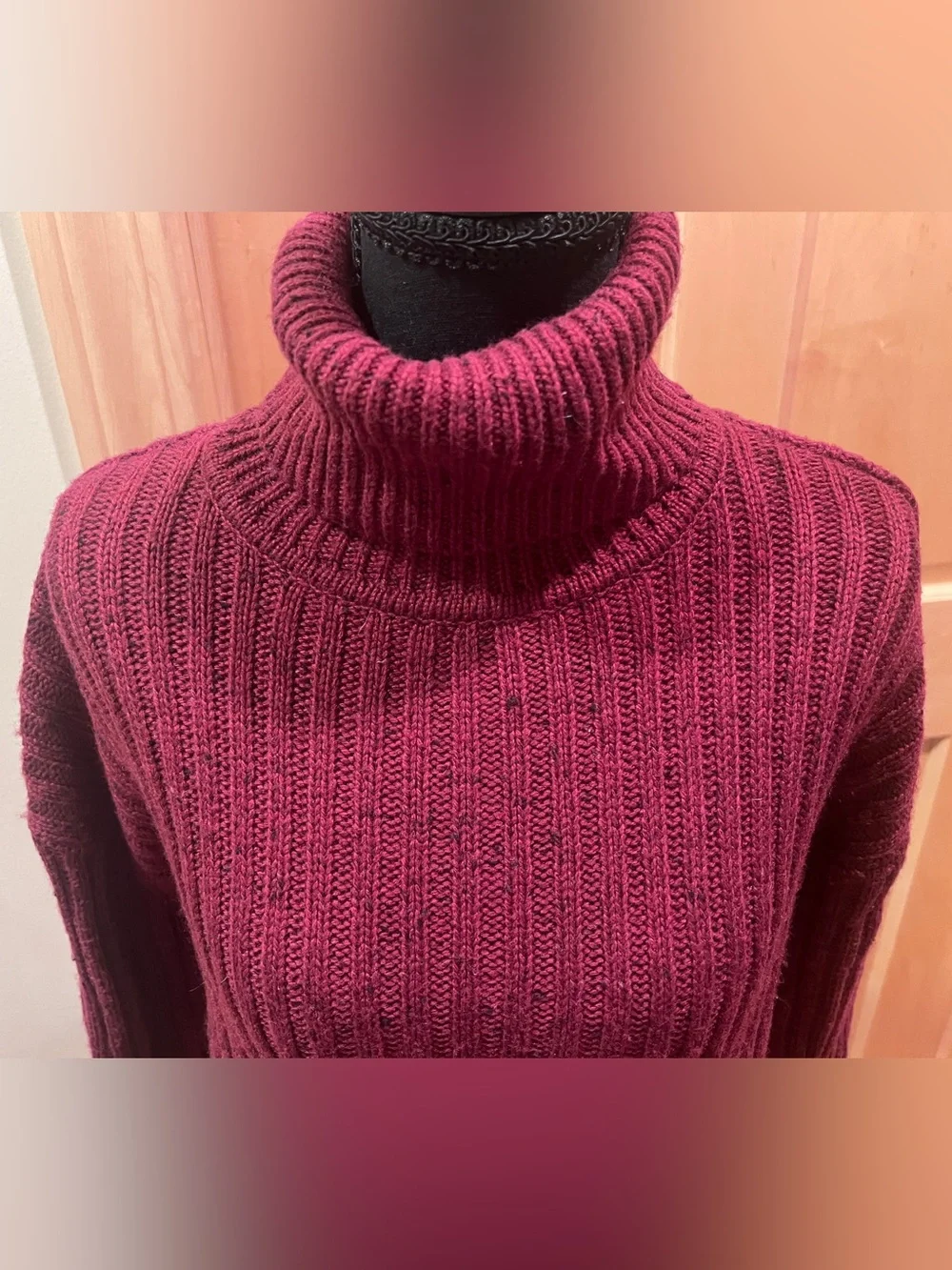 Michael Kors Women Preppy Burgundy Ribbed Turtleneck Sweater Classic Academia XS
